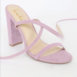 LULUS Myla Lace Up Block Heel Vegan Suede - Lilac